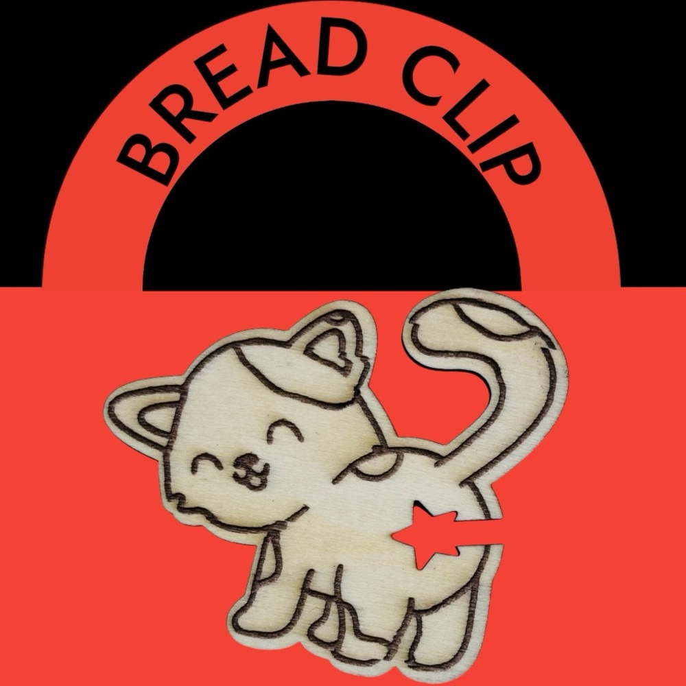 2/$10 Wooden Kitty Bread Clip – Cute Laser-Cut Bag Clip